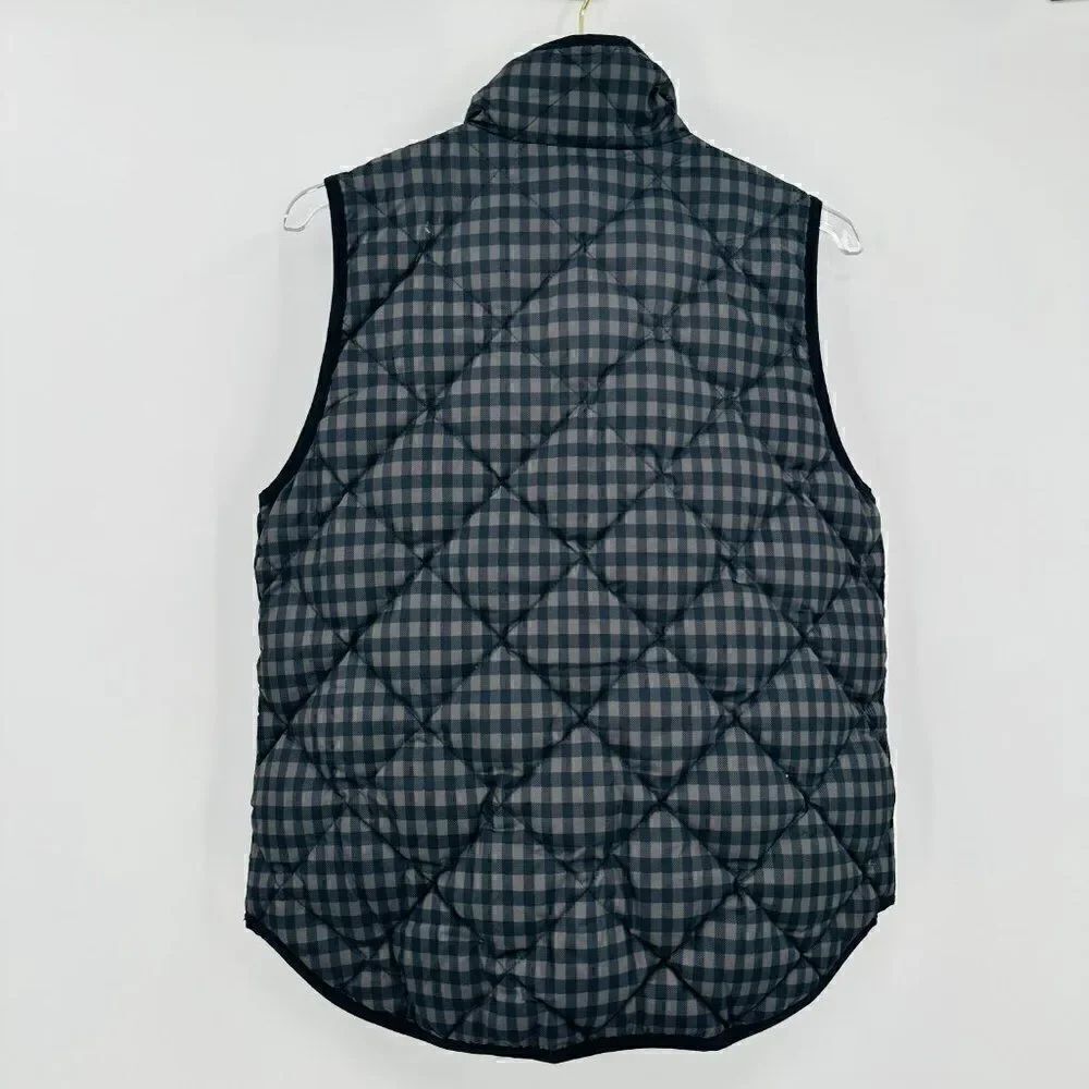 J. Crew Size Medium Black & Gray Plaid Quilted Puffer Vest Zip Up - Picture 7 of 7